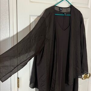Eileen‎ Fisher Dark Brown Maxi Sleeveless Dress w/ Sheer Shawl, Sz 3X